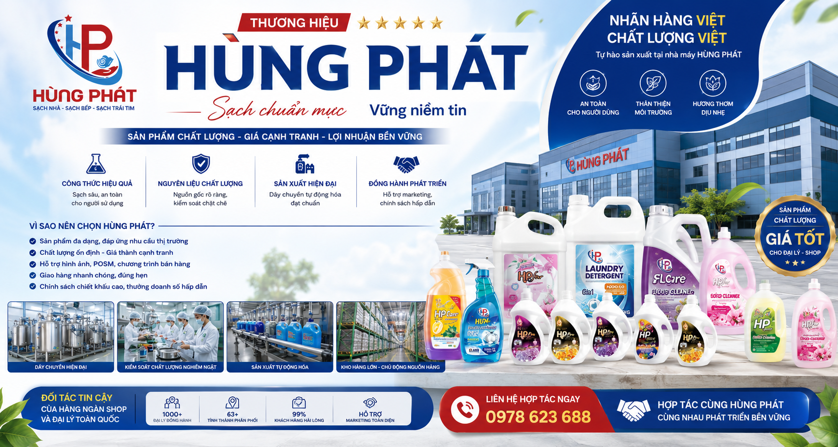 Banner thương hiệu Hùng Phát – Sản phẩm chất lượng, giá cạnh tranh, lợi nhuận bền vững